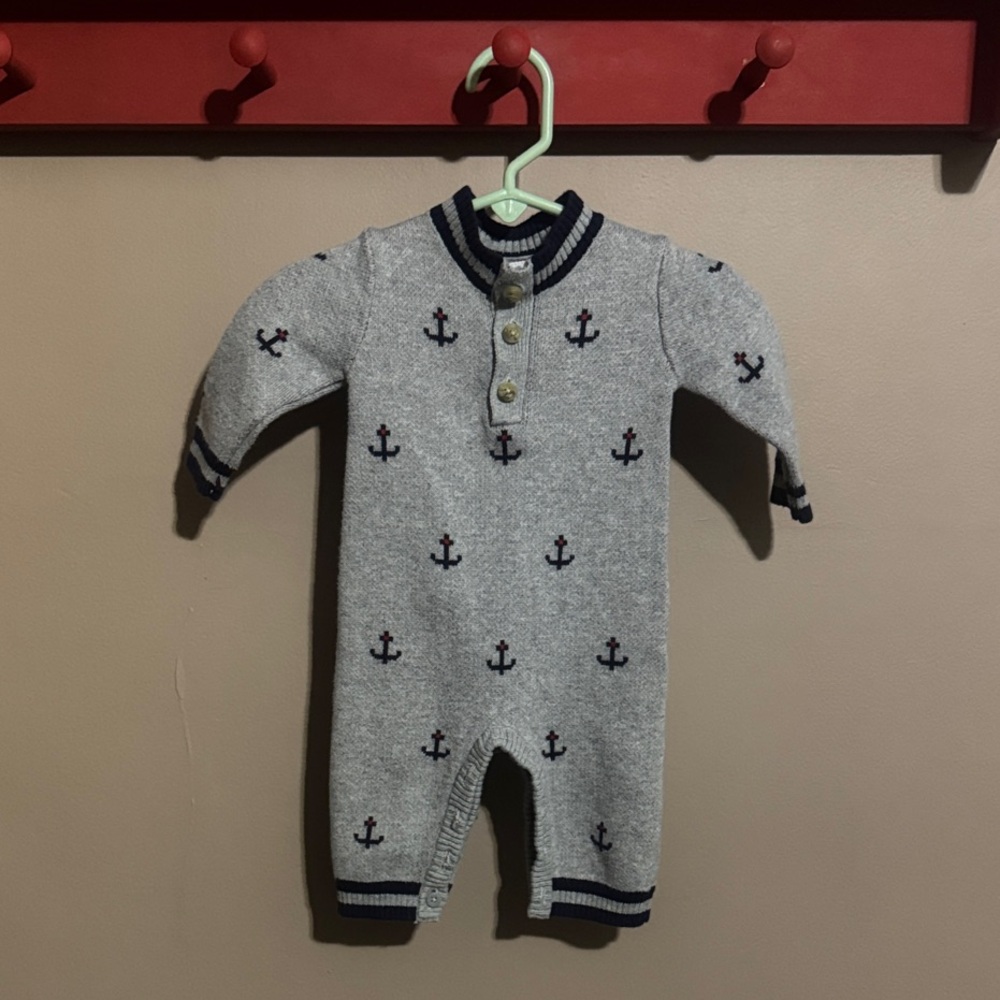 Janie and Jack Gray Nautical Kids Footie